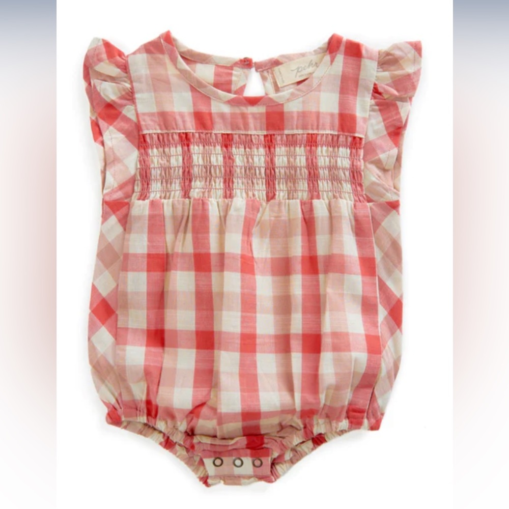 Pehr organic 0-3 mo organic gingham ruffle romper sleeveless